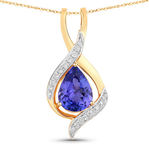 Bids.com 2.75 Carat Genuine Tanzanite and White Diamond 14K Yellow Gold Pendant Pendants White Smoke Default Title