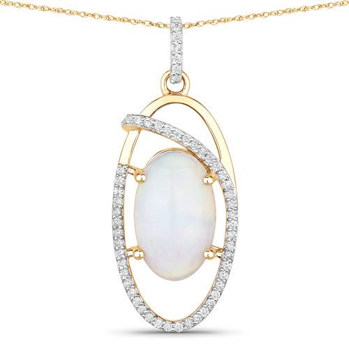Bids.com 3.59 Carat Genuine Ethiopian Opal and White Diamond 14K Yellow Gold Pendant Pendants White Smoke Default Title
