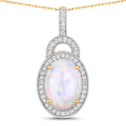 Bids.com 3.30 Carat Genuine Ethiopian Opal and White Diamond 14K Yellow Gold Pendant Pendants White Smoke Default Title