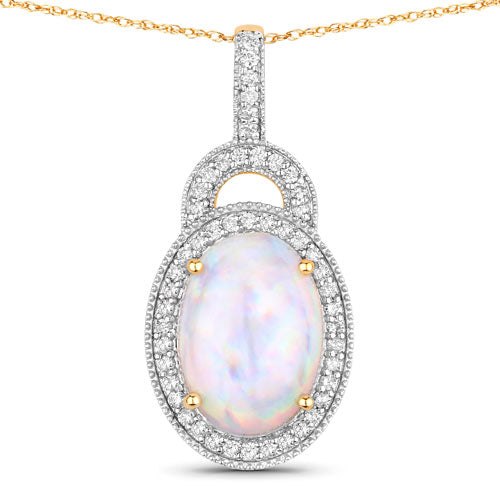 Bids.com 3.30 Carat Genuine Ethiopian Opal and White Diamond 14K Yellow Gold Pendant Pendants White Smoke Default Title