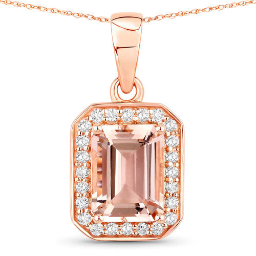 Bids.com 1.51 Carat Genuine Morganite and White Diamond 14K Rose Gold Pendant Pendants White Smoke size 18.00
