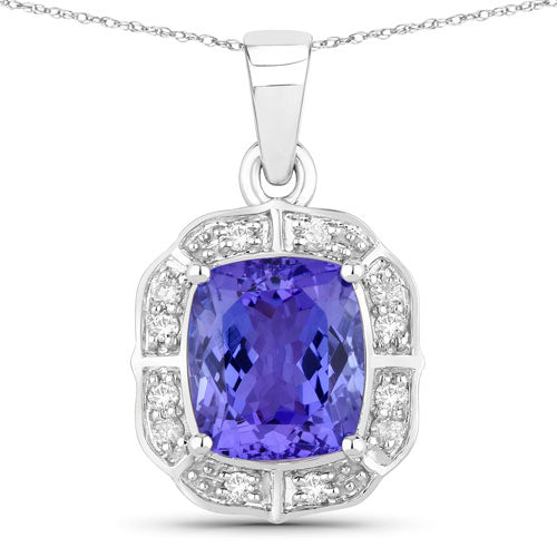 Bids.com 2.52 Carat Genuine Tanzanite and White Diamond 14K White Gold Pendant Pendants White Smoke Default Title