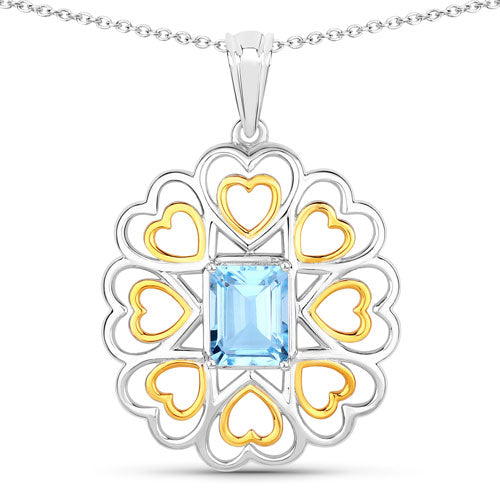 Bids.com 2.60 Carat Genuine Blue Topaz .925 Sterling Silver Pendant Pendants White Smoke size 18.00