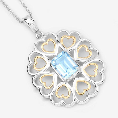 Bids.com 2.60 Carat Genuine Blue Topaz .925 Sterling Silver Pendant Pendants White Smoke size 18.00
