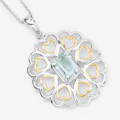 Bids.com 2.10 Carat Genuine Green Amethyst .925 Sterling Silver Pendant Pendants White Smoke