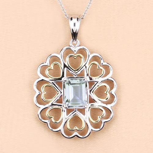 Bids.com 2.10 Carat Genuine Green Amethyst .925 Sterling Silver Pendant Pendants Bisque