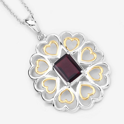 Bids.com 2.55 Carat Genuine Garnet .925 Sterling Silver Pendant Pendants White Smoke size 18.00