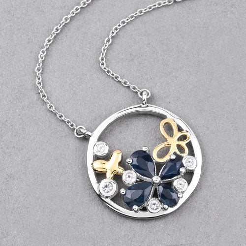 Bids.com 1.41 Carat Genuine Blue Sapphire and White Topaz .925 Sterling Silver Pendant Pendants Gray size 18.00