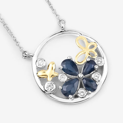Bids.com 1.41 Carat Genuine Blue Sapphire and White Topaz .925 Sterling Silver Pendant Pendants White Smoke size 18.00