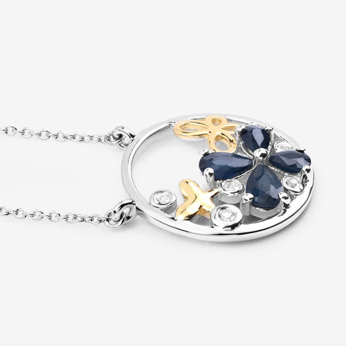 Bids.com 1.41 Carat Genuine Blue Sapphire and White Topaz .925 Sterling Silver Pendant Pendants White Smoke size 18.00