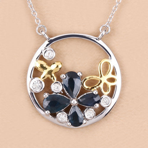 Bids.com 1.41 Carat Genuine Blue Sapphire and White Topaz .925 Sterling Silver Pendant Pendants Wheat size 18.00