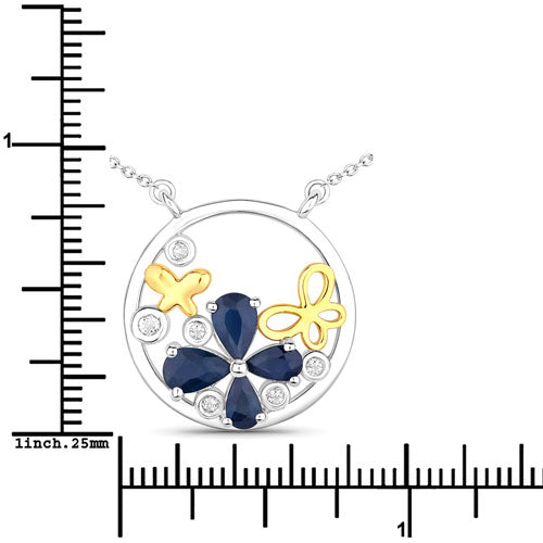Bids.com 1.41 Carat Genuine Blue Sapphire and White Topaz .925 Sterling Silver Pendant Pendants White Smoke size 18.00