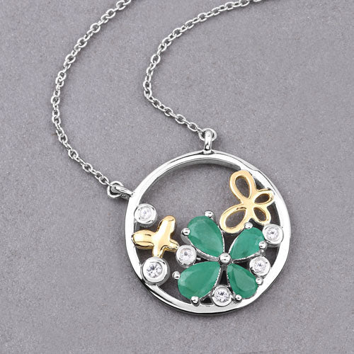 Bids.com 1.35 Carat Genuine Emerald and White Topaz .925 Sterling Silver Pendant Pendants Dark Gray size 18.00