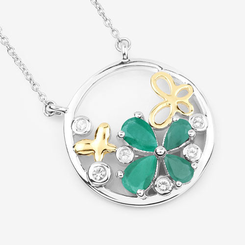 Bids.com 1.35 Carat Genuine Emerald and White Topaz .925 Sterling Silver Pendant Pendants White Smoke size 18.00