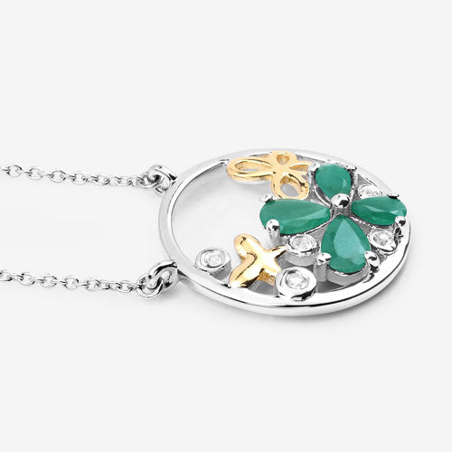 Bids.com 1.35 Carat Genuine Emerald and White Topaz .925 Sterling Silver Pendant Pendants White Smoke size 18.00