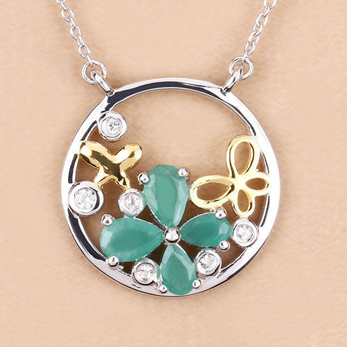 Bids.com 1.35 Carat Genuine Emerald and White Topaz .925 Sterling Silver Pendant Pendants Wheat size 18.00