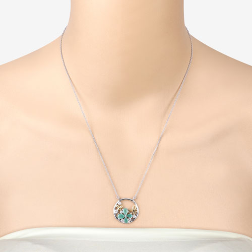 Bids.com 1.35 Carat Genuine Emerald and White Topaz .925 Sterling Silver Pendant Pendants Peach Puff size 18.00