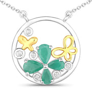 Bids.com 1.35 Carat Genuine Emerald and White Topaz .925 Sterling Silver Pendant Pendants White Smoke size 18.00