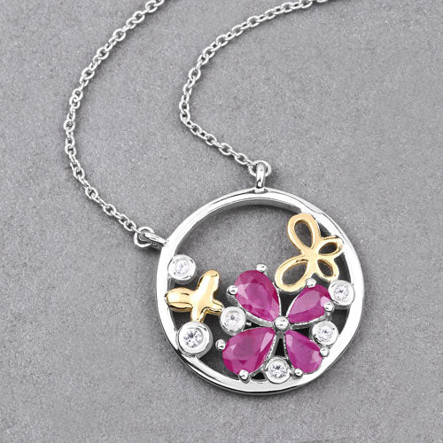 Bids.com 1.47 Carat Genuine Ruby and White Topaz .925 Sterling Silver Pendant Pendants Dark Gray size 18.00