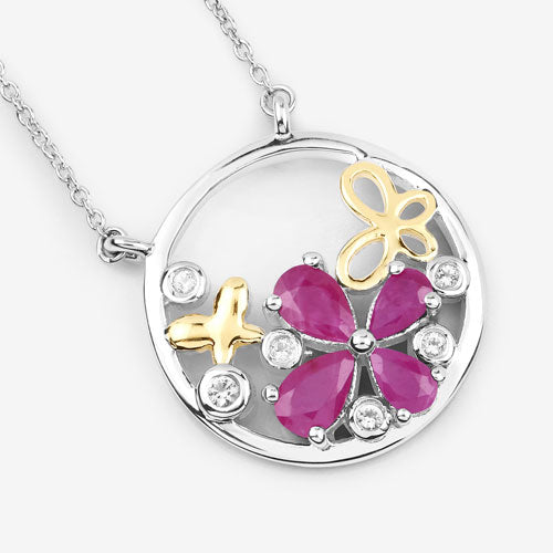 Bids.com 1.47 Carat Genuine Ruby and White Topaz .925 Sterling Silver Pendant Pendants White Smoke size 18.00