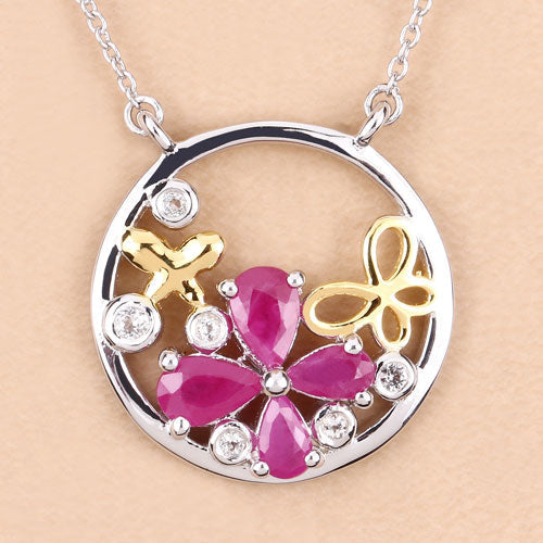 Bids.com 1.47 Carat Genuine Ruby and White Topaz .925 Sterling Silver Pendant Pendants Wheat size 18.00
