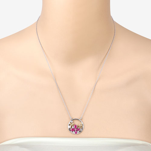 Bids.com 1.47 Carat Genuine Ruby and White Topaz .925 Sterling Silver Pendant Pendants Peach Puff size 18.00