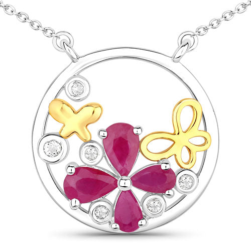 Bids.com 1.47 Carat Genuine Ruby and White Topaz .925 Sterling Silver Pendant Pendants White Smoke size 18.00