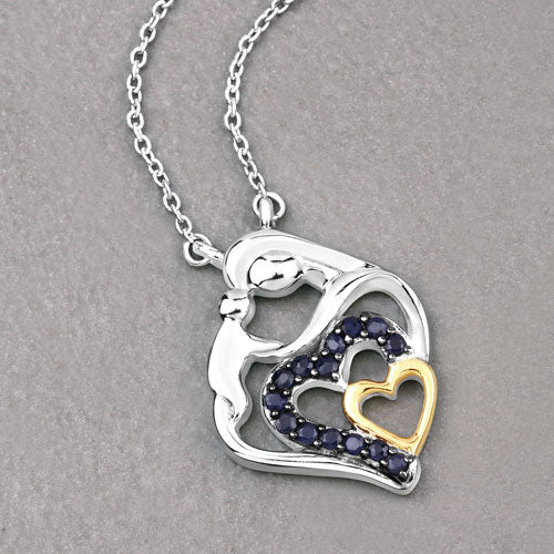 Bids.com 0.28 Carat Genuine Blue Sapphire .925 Sterling Silver Pendant Pendants Dark Gray size 18.00