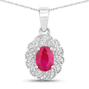 Bids.com 0.95 Carat Genuine Ruby and White Diamond 10K White Gold Pendant Pendants White Smoke Default Title