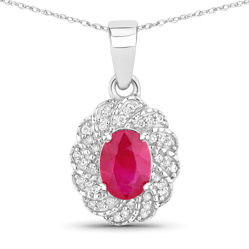 Bids.com 0.95 Carat Genuine Ruby and White Diamond 10K White Gold Pendant Pendants White Smoke Default Title
