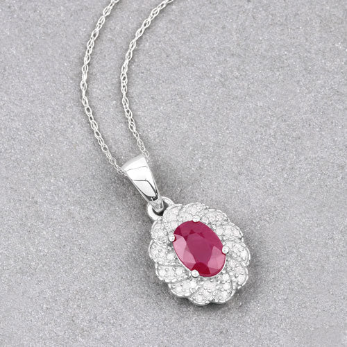 Bids.com 0.95 Carat Genuine Ruby and White Diamond 10K White Gold Pendant Pendants Gray