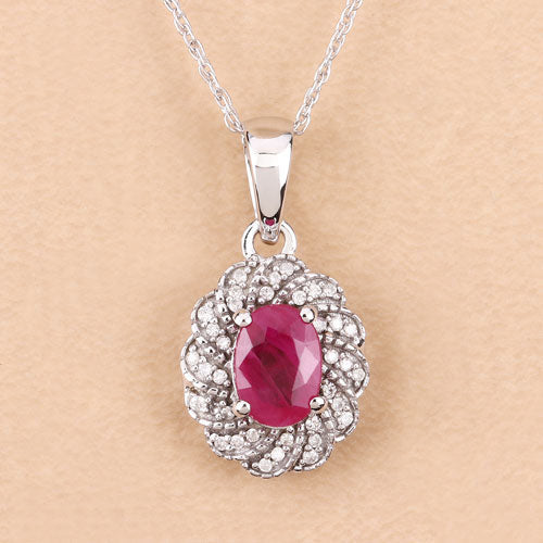 Bids.com 0.95 Carat Genuine Ruby and White Diamond 10K White Gold Pendant Pendants Wheat