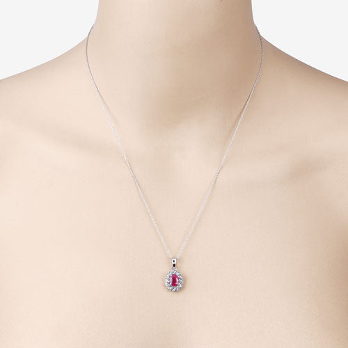 Bids.com 0.95 Carat Genuine Ruby and White Diamond 10K White Gold Pendant Pendants Light Gray