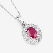 Bids.com 0.95 Carat Genuine Ruby and White Diamond 10K White Gold Pendant Pendants White Smoke