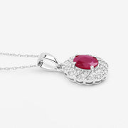 Bids.com 0.95 Carat Genuine Ruby and White Diamond 10K White Gold Pendant Pendants White Smoke