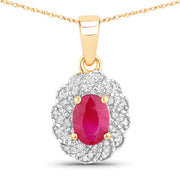 Bids.com 0.95 Carat Genuine Ruby and White Diamond 10K Yellow Gold Pendant Pendants White Smoke Default Title