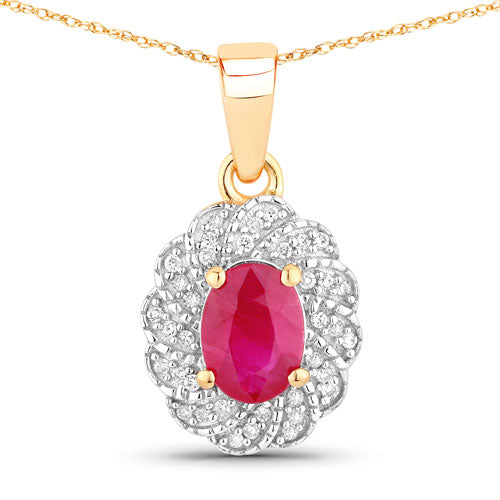 Bids.com 0.95 Carat Genuine Ruby and White Diamond 10K Yellow Gold Pendant Pendants White Smoke Default Title