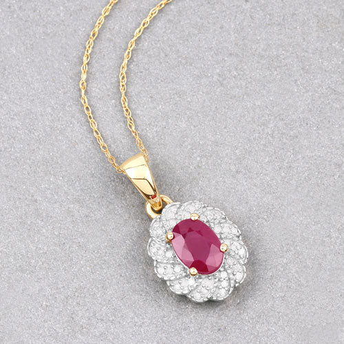 Bids.com 0.95 Carat Genuine Ruby and White Diamond 10K Yellow Gold Pendant Pendants Gray