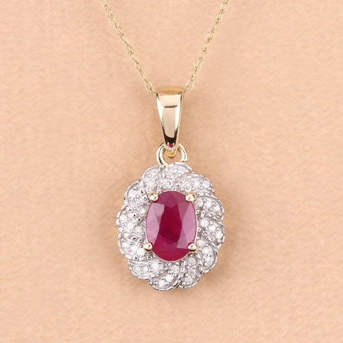 Bids.com 0.95 Carat Genuine Ruby and White Diamond 10K Yellow Gold Pendant Pendants Wheat