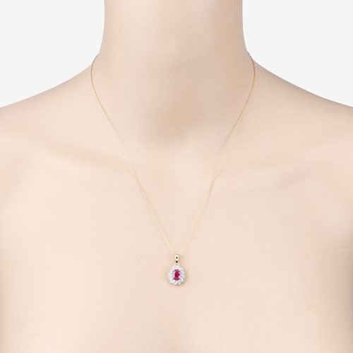 Bids.com 0.95 Carat Genuine Ruby and White Diamond 10K Yellow Gold Pendant Pendants Light Gray