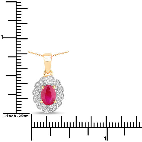 Bids.com 0.95 Carat Genuine Ruby and White Diamond 10K Yellow Gold Pendant Pendants White Smoke