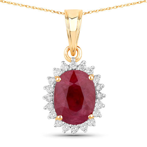 Bids.com 1.60 Carat Genuine Ruby and White Diamond 10K Yellow Gold Pendant Pendants White Smoke Default Title