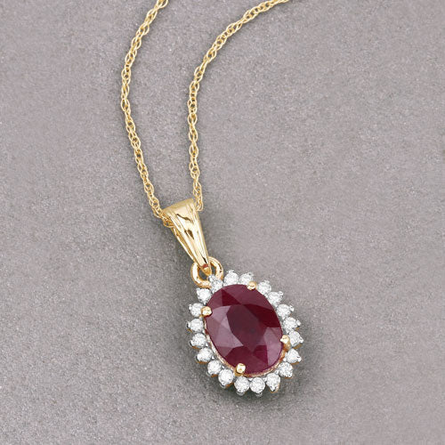 Bids.com 1.60 Carat Genuine Ruby and White Diamond 10K Yellow Gold Pendant Pendants Dark Gray