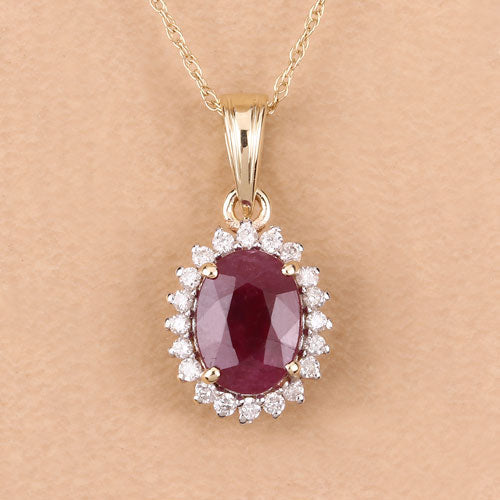 Bids.com 1.60 Carat Genuine Ruby and White Diamond 10K Yellow Gold Pendant Pendants Tan