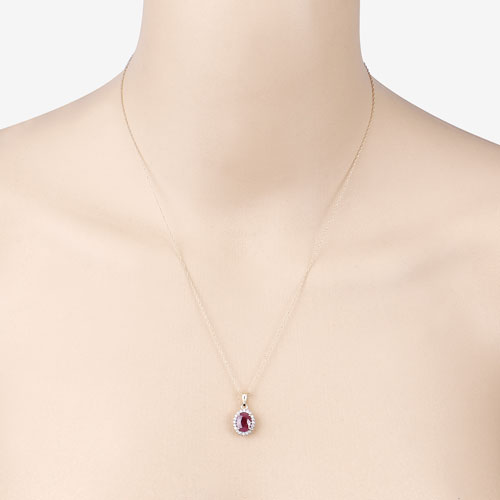Bids.com 1.60 Carat Genuine Ruby and White Diamond 10K Yellow Gold Pendant Pendants Light Gray