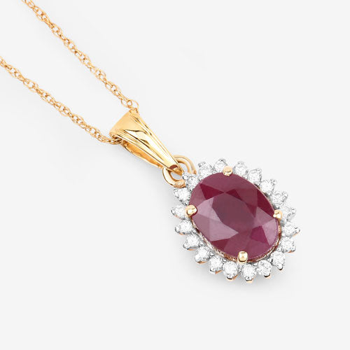 Bids.com 1.60 Carat Genuine Ruby and White Diamond 10K Yellow Gold Pendant Pendants White Smoke