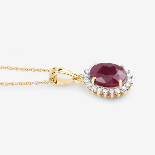 Bids.com 1.60 Carat Genuine Ruby and White Diamond 10K Yellow Gold Pendant Pendants White Smoke