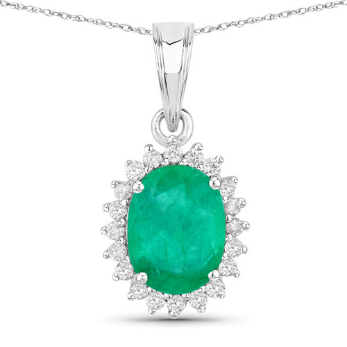 Bids.com 1.36 Carat Genuine Zambian Emerald and White Diamond 10K White Gold Pendant Pendants White Smoke Default Title