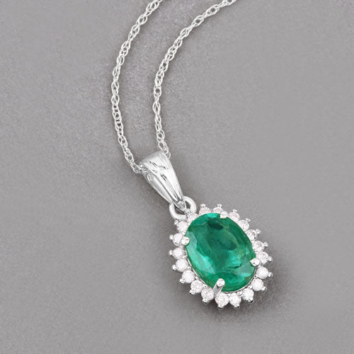 Bids.com 1.36 Carat Genuine Zambian Emerald and White Diamond 10K White Gold Pendant Pendants Dark Gray