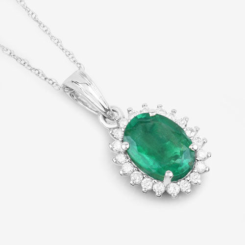 Bids.com 1.36 Carat Genuine Zambian Emerald and White Diamond 10K White Gold Pendant Pendants White Smoke